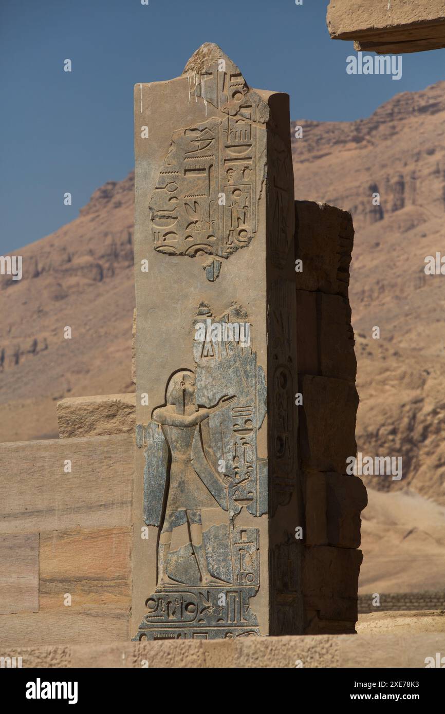 Reliefs, Ramesseum, Gedenktempel von Pharao Ramesses II, 13. Jahrhundert v. Chr., altes Theben, UNESCO-Weltkulturerbe, Luxor, Ägypten, Nordafrika Stockfoto