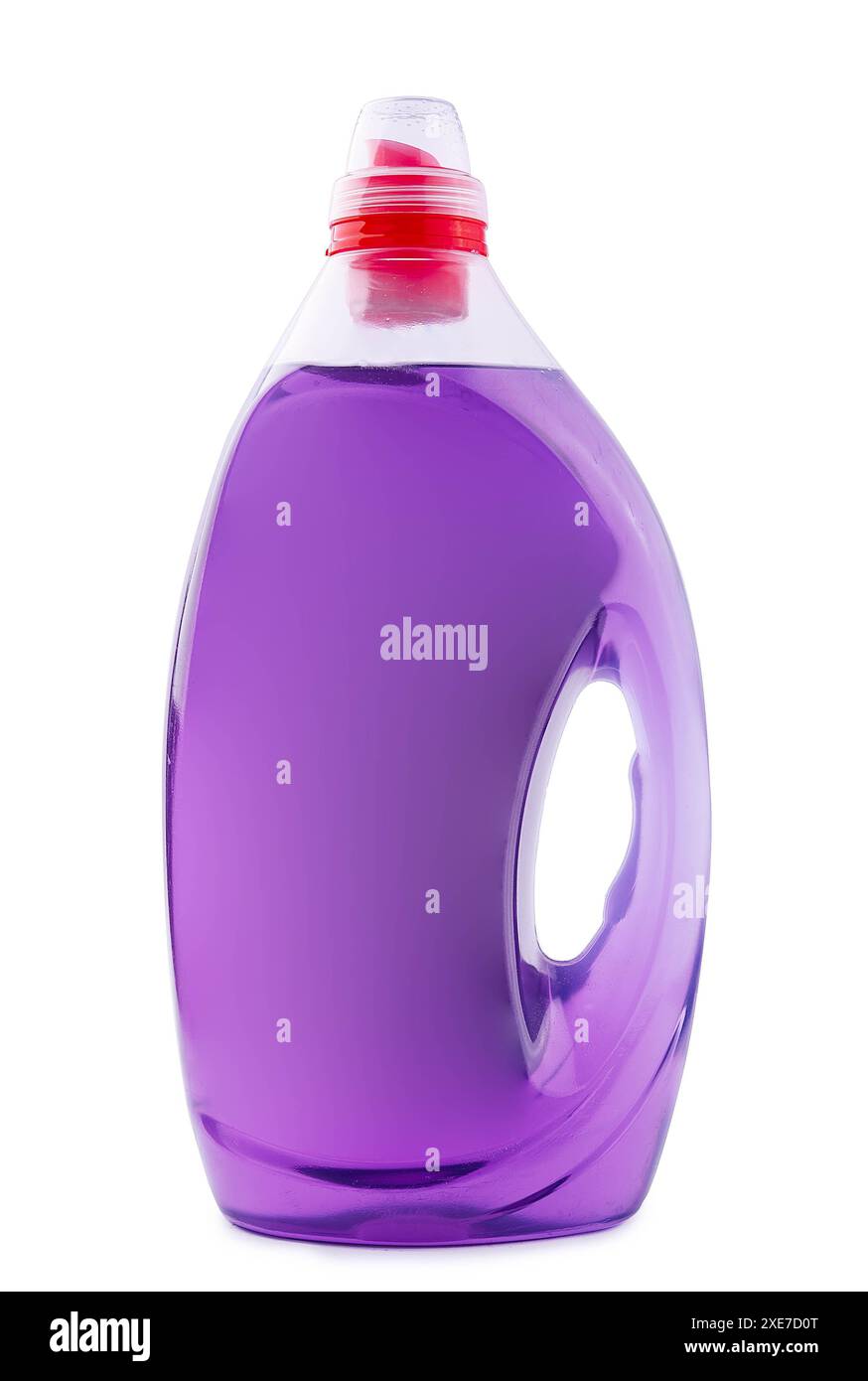 Violette Kunststoffflasche mit Reinigungsmittel oder Weichspüler Stockfoto