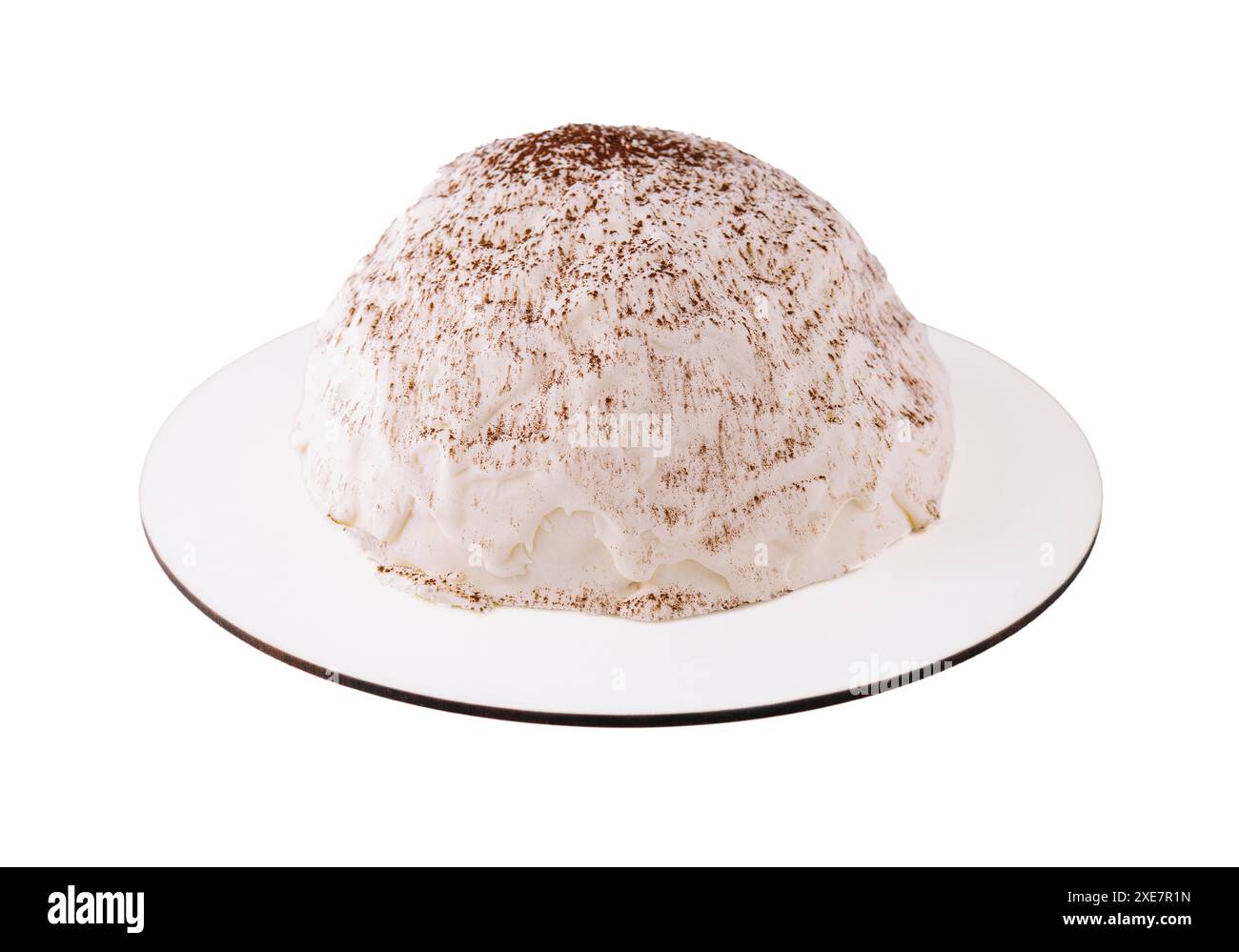 Weißer Mousse-Kuchen auf weißem Teller Stockfoto