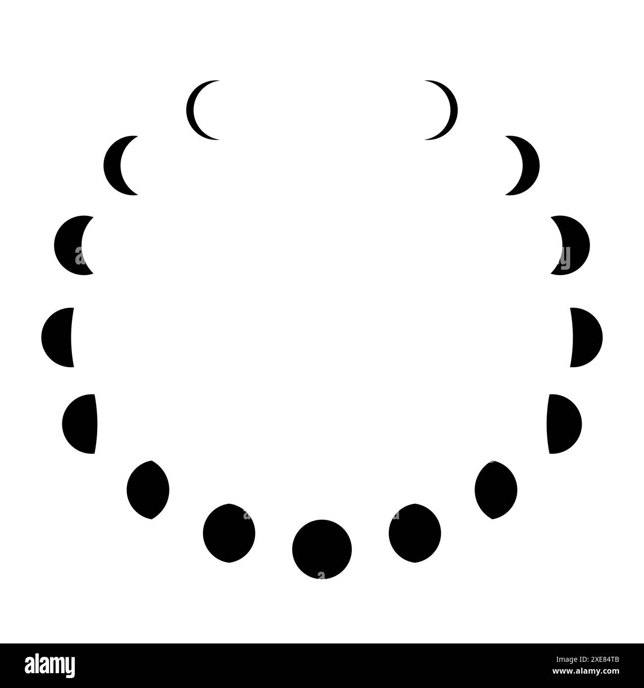 Mondphasen Silhouette Vektor Illustration, Mondzeichnungen auf dunklem Hintergrund Stock Vektor