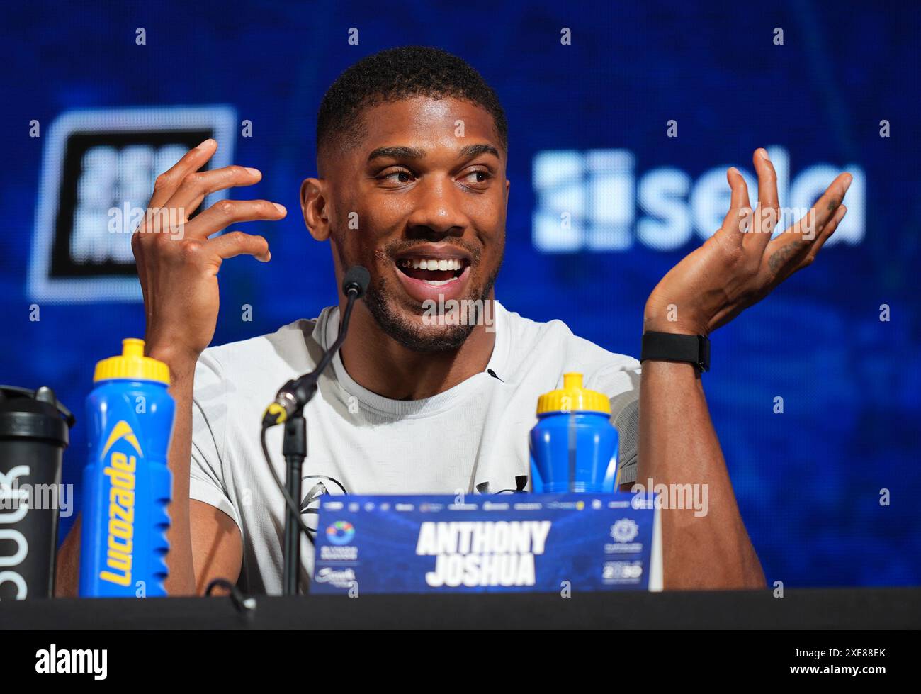 Anthony Joshua während einer Pressekonferenz in der OVO Arena, Wembley, London. Bilddatum: Mittwoch, 26. Juni 2024. Stockfoto