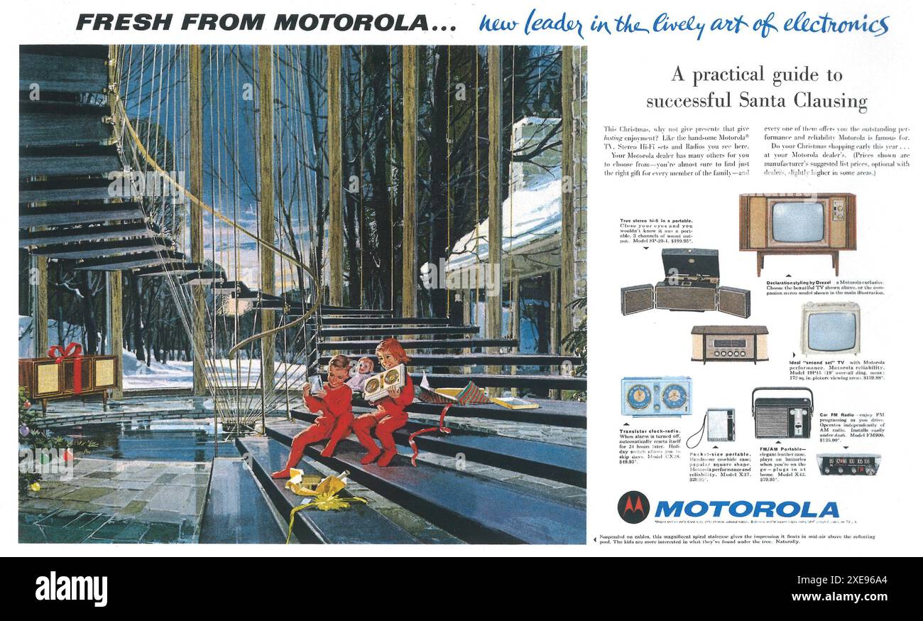 1962 Motorola Electronics Home Entertainment-Werbespot mit Charles Schridde Art – „...Success Santa Clausing“ Stockfoto