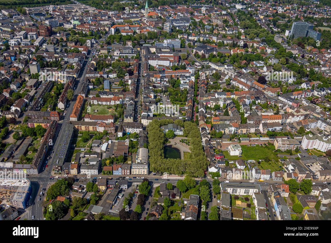 Luftaufnahme, Schillerplatz, Altersheim, Hamm, Ruhrgebiet, Nordrhein-Westfalen, Deutschland, Luftbild, Seniorenheim, Architektur, Stadtentwicklung Stockfoto