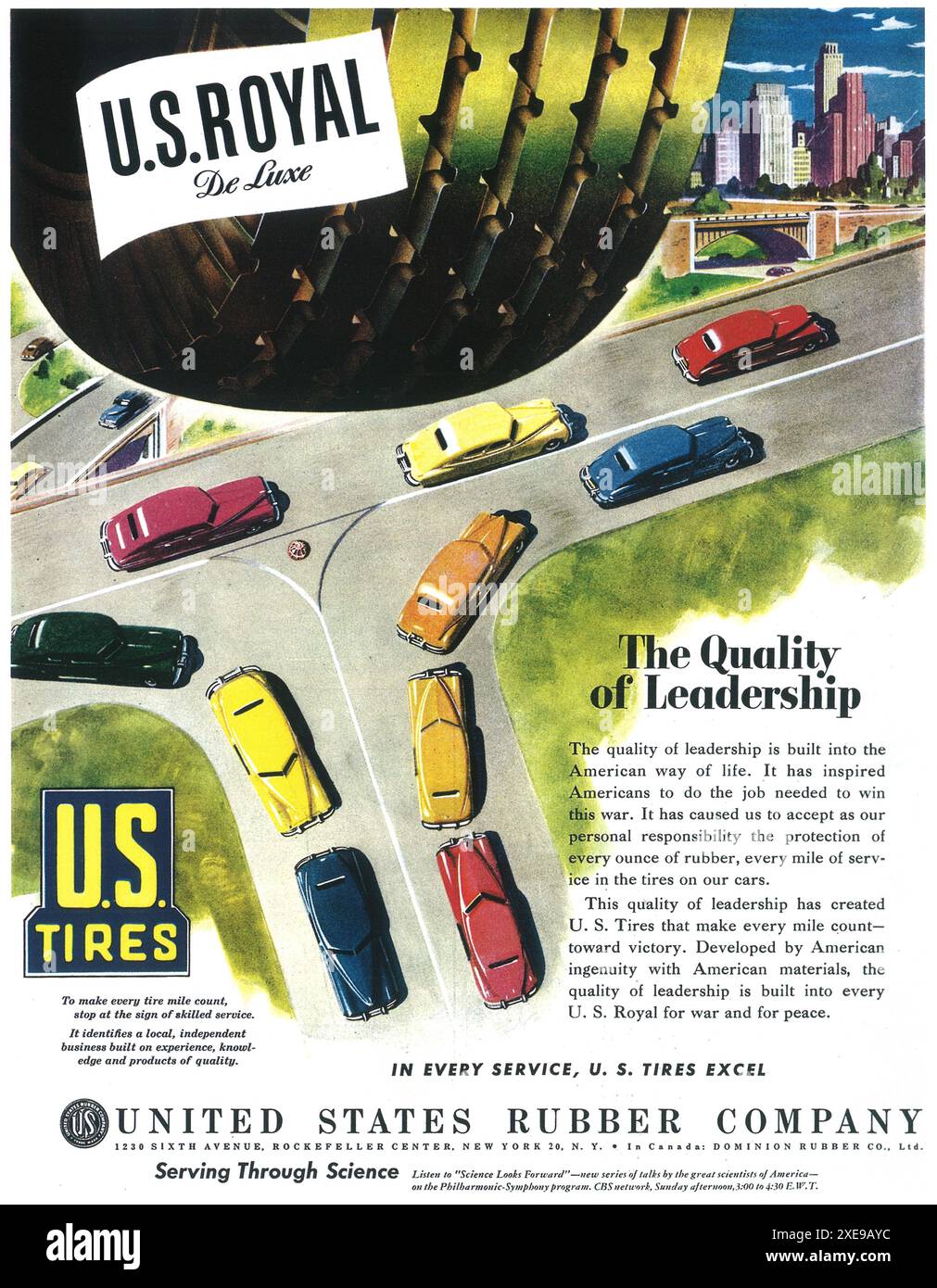 1945 United States Rubber Co-Werbung – Logo US Royal de Luxe U.S. Tires Motor Vehicle LF4 Stockfoto