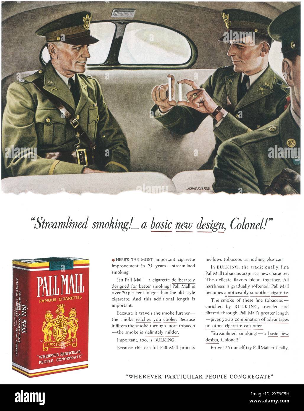 1941 Pall Mall Zigaretten aus dem 2. Weltkrieg Werbespot - „A Basic New Design Colonel!“ Stockfoto