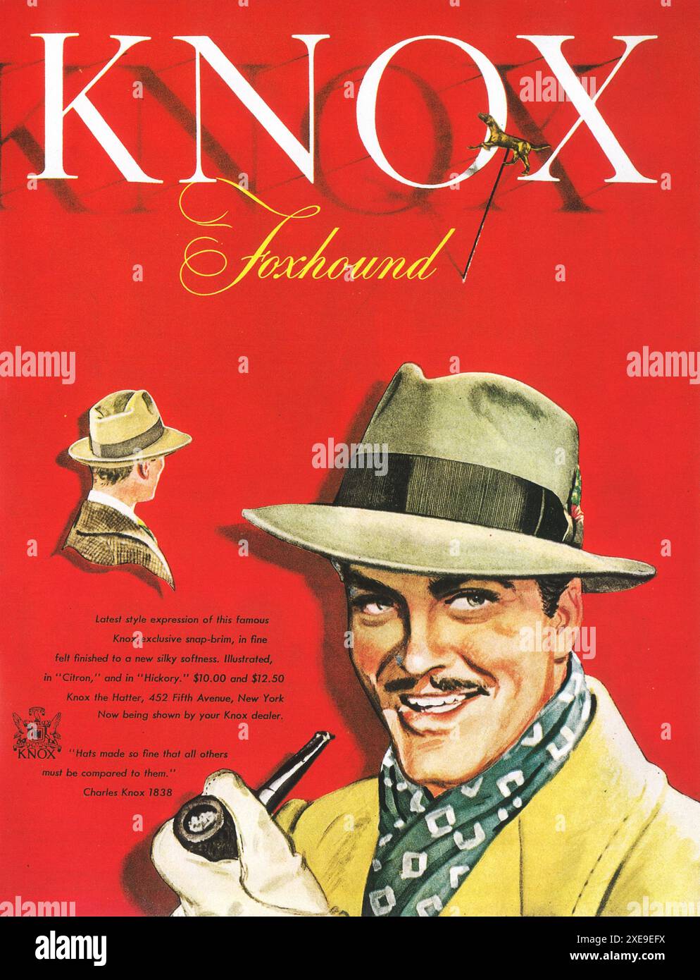 1947 Knox The Hatter Cap mit Schnappkrempe Stockfoto