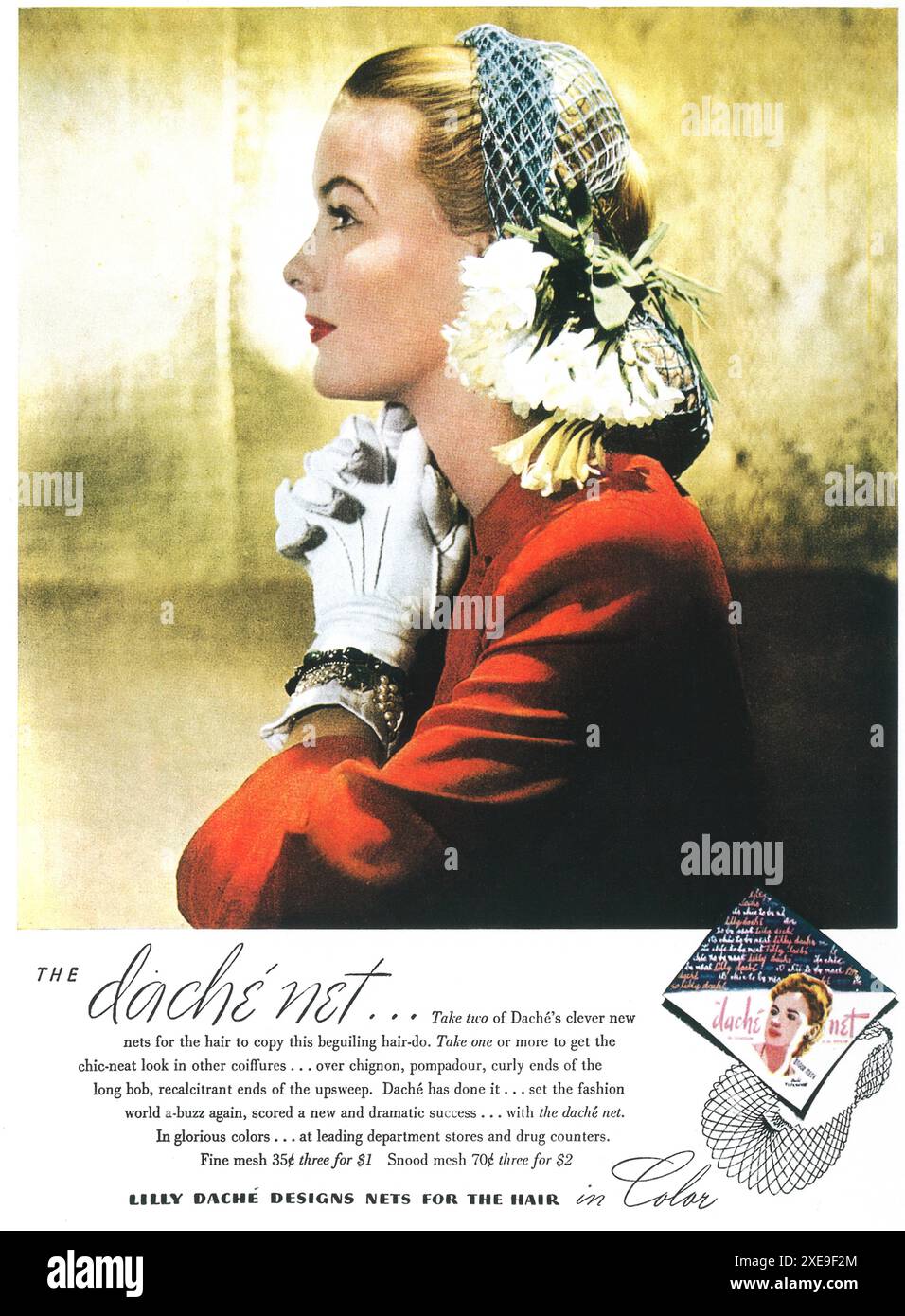 1944 Lilly Dache Hair Net Werbung Stockfoto