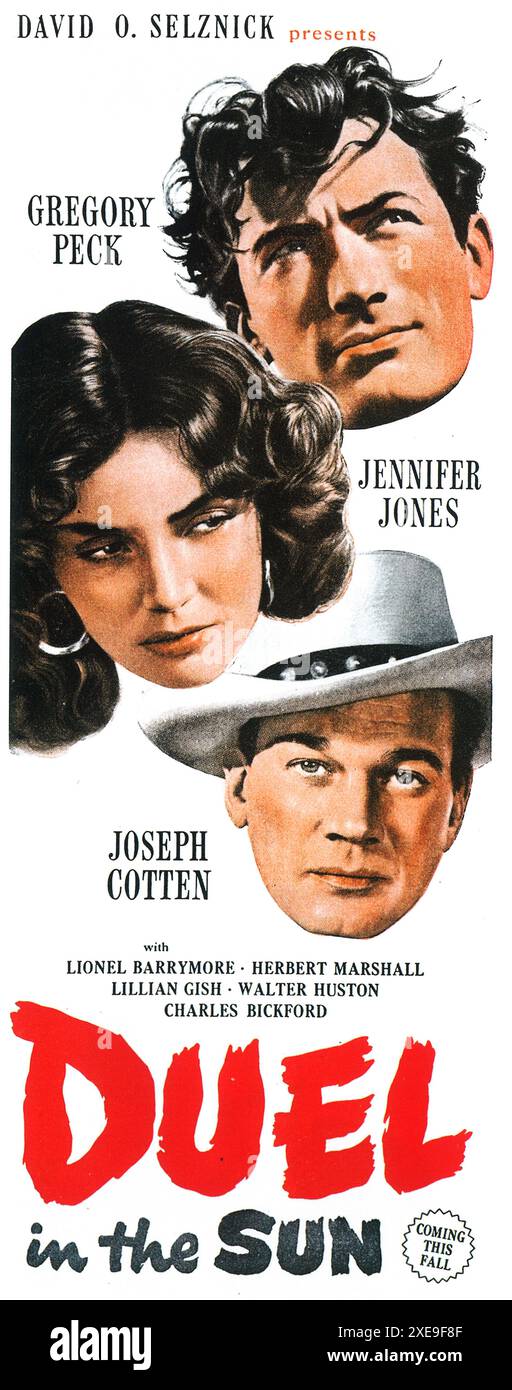 1946 Duel in the Sun Original-Filmplakat. Regie: König Vidor, William Dieterle. Mit Jennifer Jones, Joseph Cotten Und Gregory Peck Stockfoto