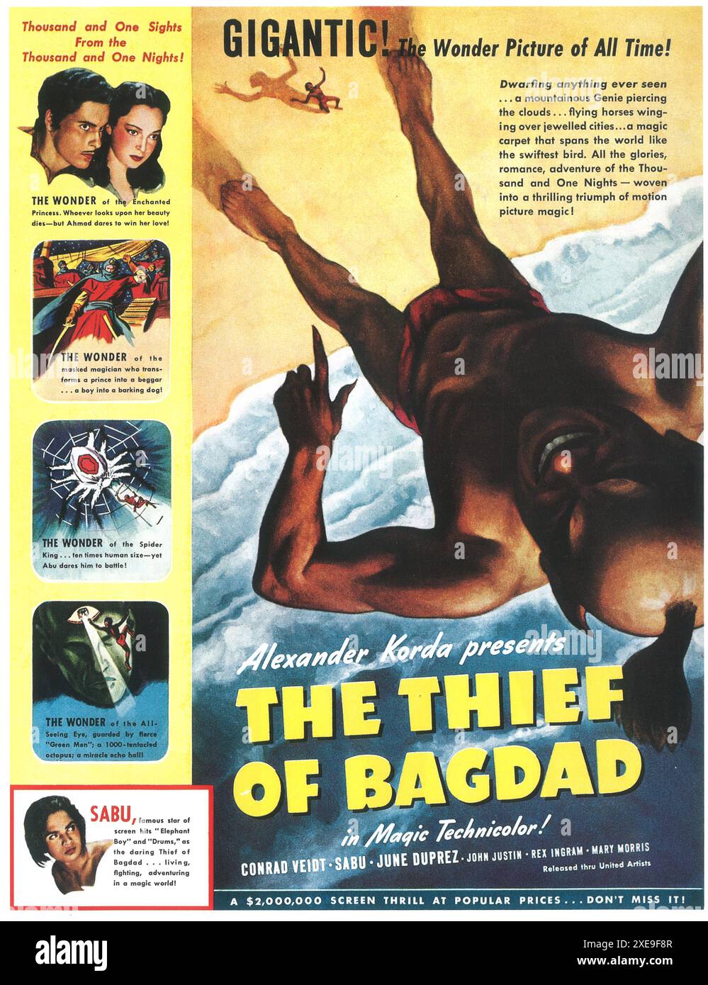 1940 der Dieb von Bagdad Original-Filmplakat unter der Regie von Michael Powell, Ludwig Berger und Tim Whelan, dem in Indien geborenen Teenager-Schauspieler Sabu Stockfoto