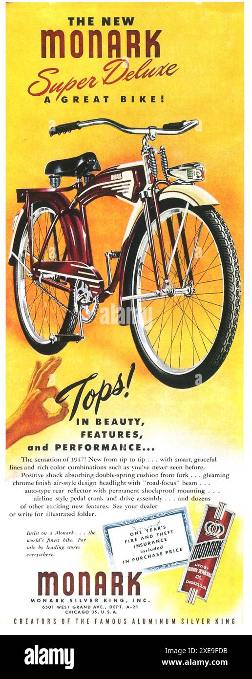1947 Monark Super Deluxe Fahrradwerbung Stockfoto