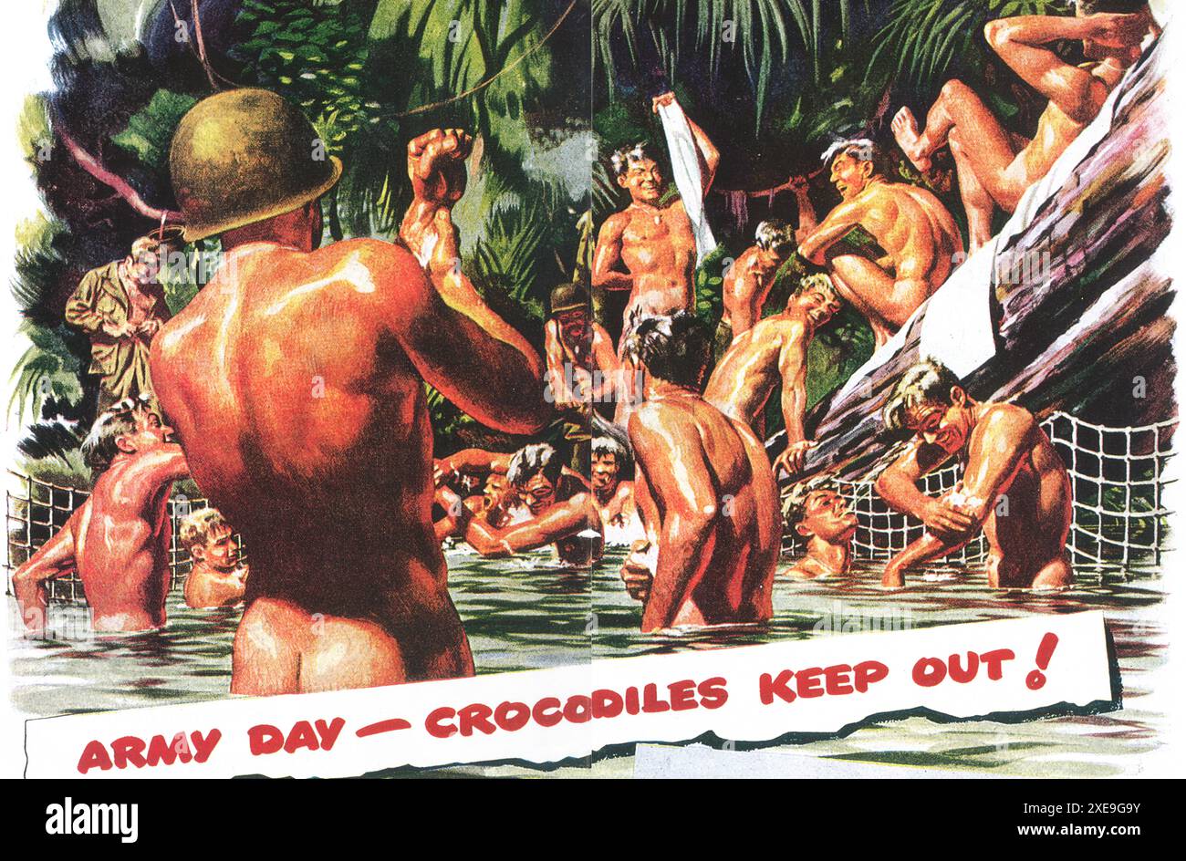 WW2 1943 ARMY DAY KROKODILE HALTEN SCHWULENPOSTER FERN - Handtuch und Fragment Stockfoto