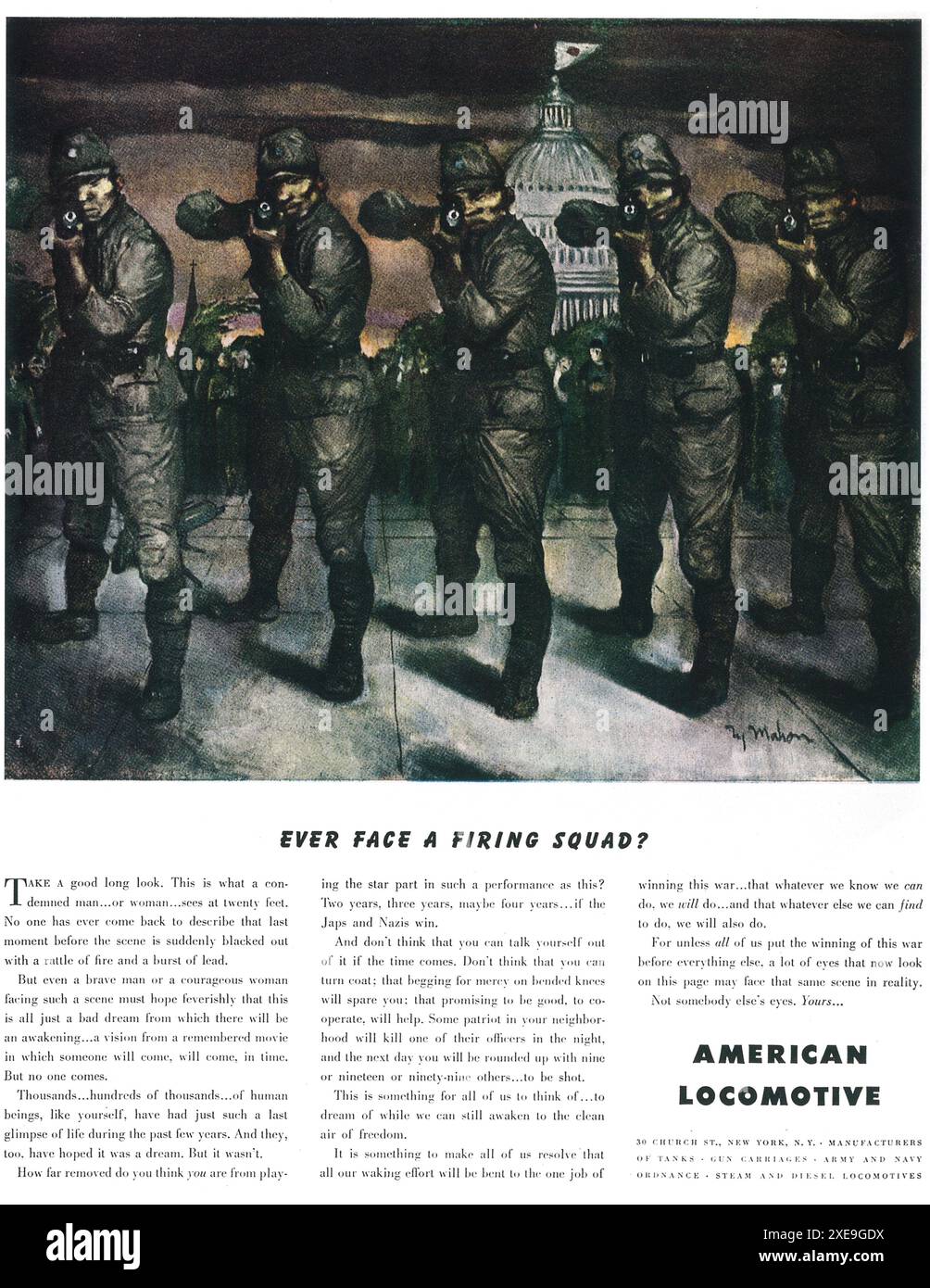 1943 US-amerikanische Lokomotivwerbung aus dem 2. Weltkrieg Stockfoto