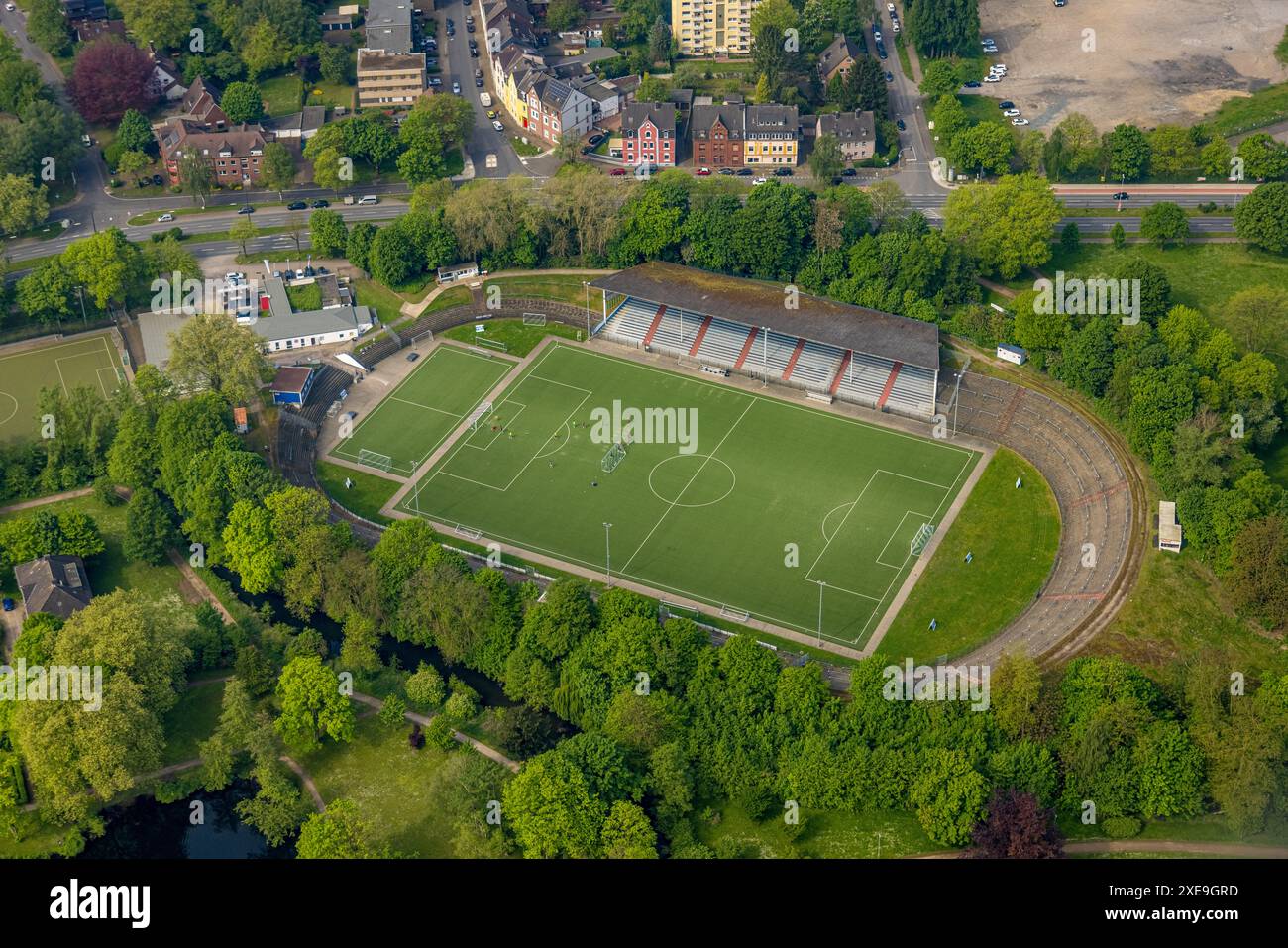 Luftaufnahme Stadion am Schloss Strünkede, Fußballstadion PoligonVatro Arena, Sportclub Westfalia 04 e.V. Herne, Trainingsspieler, Baukau, Herne, Ruh Stockfoto