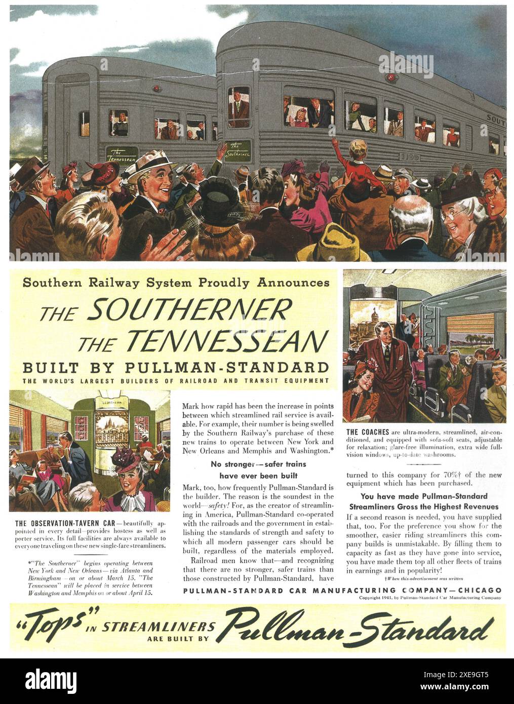 1941 The Southerner und The Tennessee, gebaut von Pullman Standard Ad Stockfoto