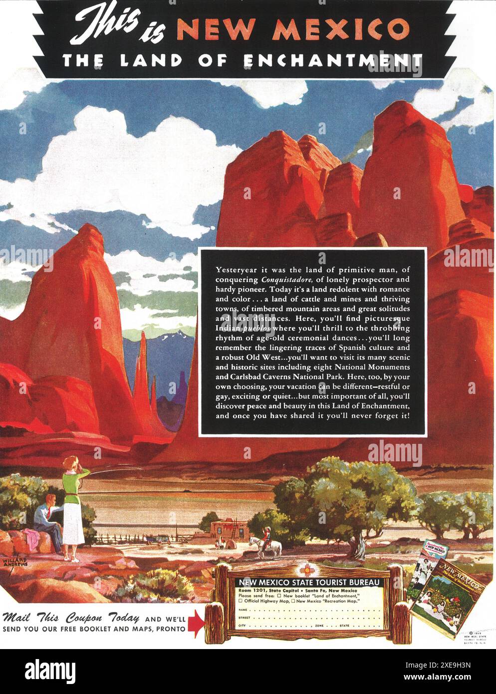 1949 New Mexico State Tourist Bureau Land Of Enchantment Ad Stockfoto