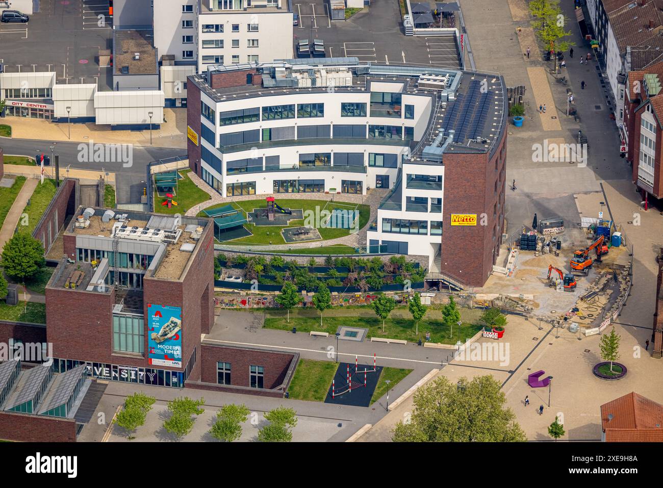 Luftaufnahme, Neubau Europagarten mit Baustelle und Europaplatz, Kreuzkirche und Bahnhofstraße, LWL-Museum für Archäologie und Kultur, W Stockfoto