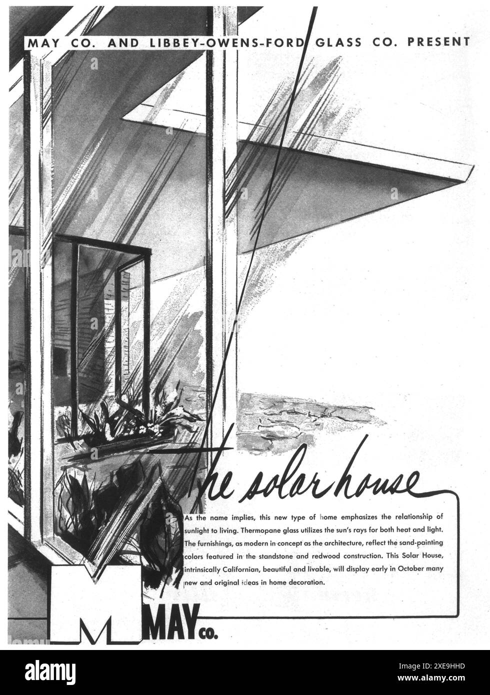 1947 Mai Co Solar House Ad - Thermopanglas Stockfoto