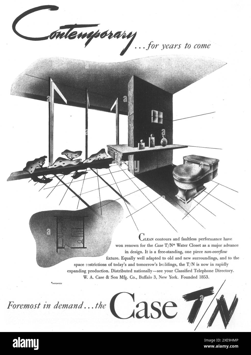 1946 Koffer WC-Wasserschrank Sanitär-Armaturen anzeigen Stockfoto