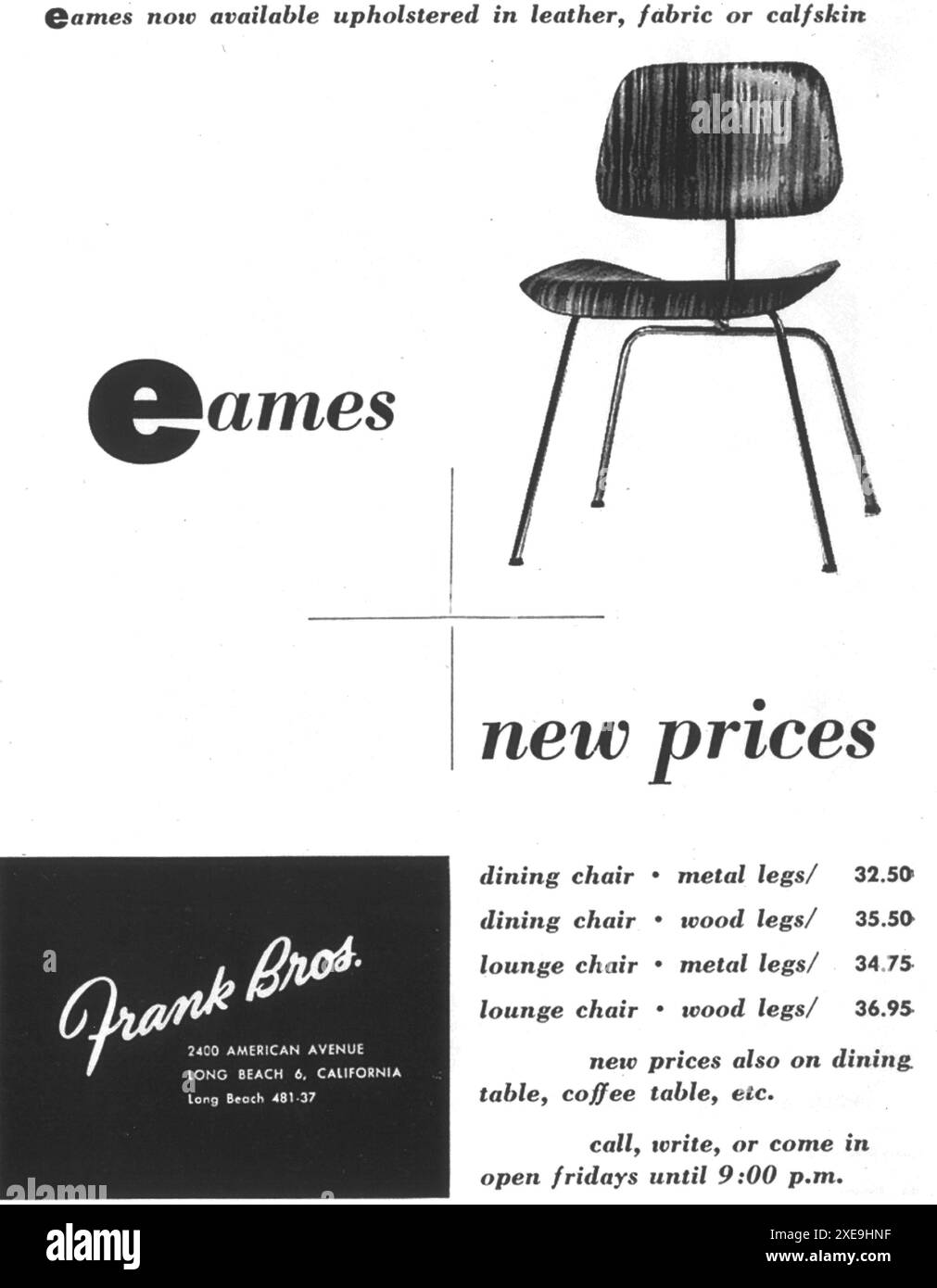 1948 Frank Bros Eames-Vorsitzende-Werbespot Stockfoto
