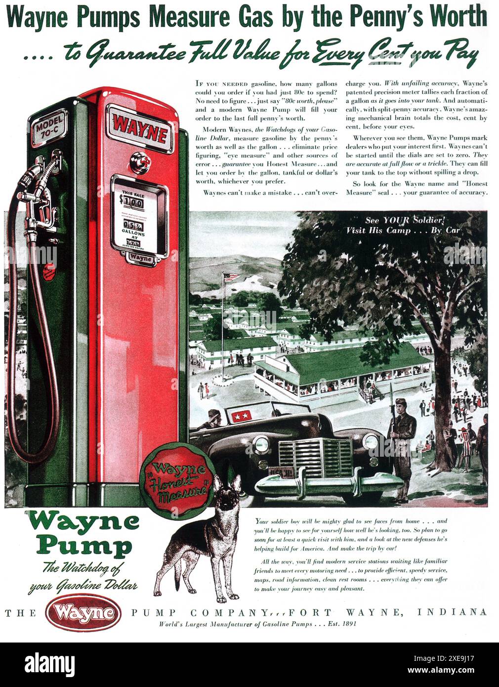 1941 WAYNE PUMPE Benzinpumpen Werbung Stockfoto