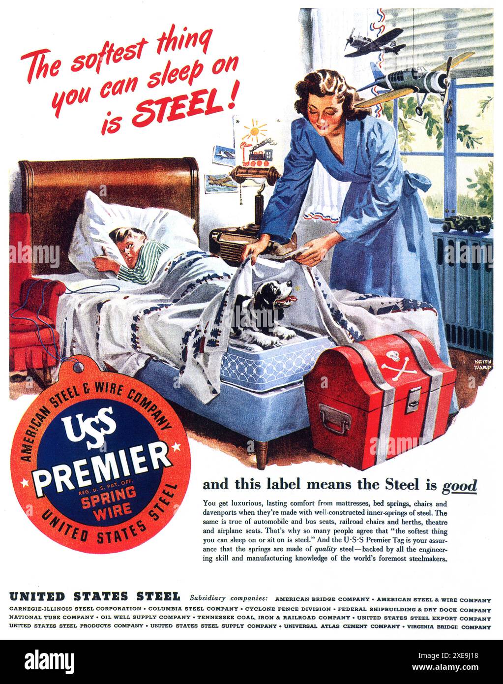 1946 United States Steel Ad - Federdraht Stockfoto