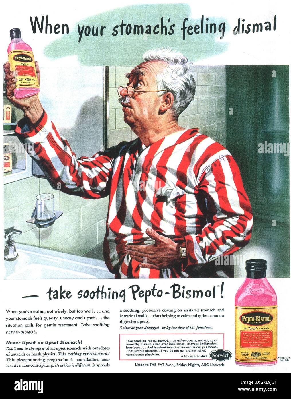 1947 Pepto-Bismol ad - wenn sich Ihr Magen trüb anfühlt Stockfoto