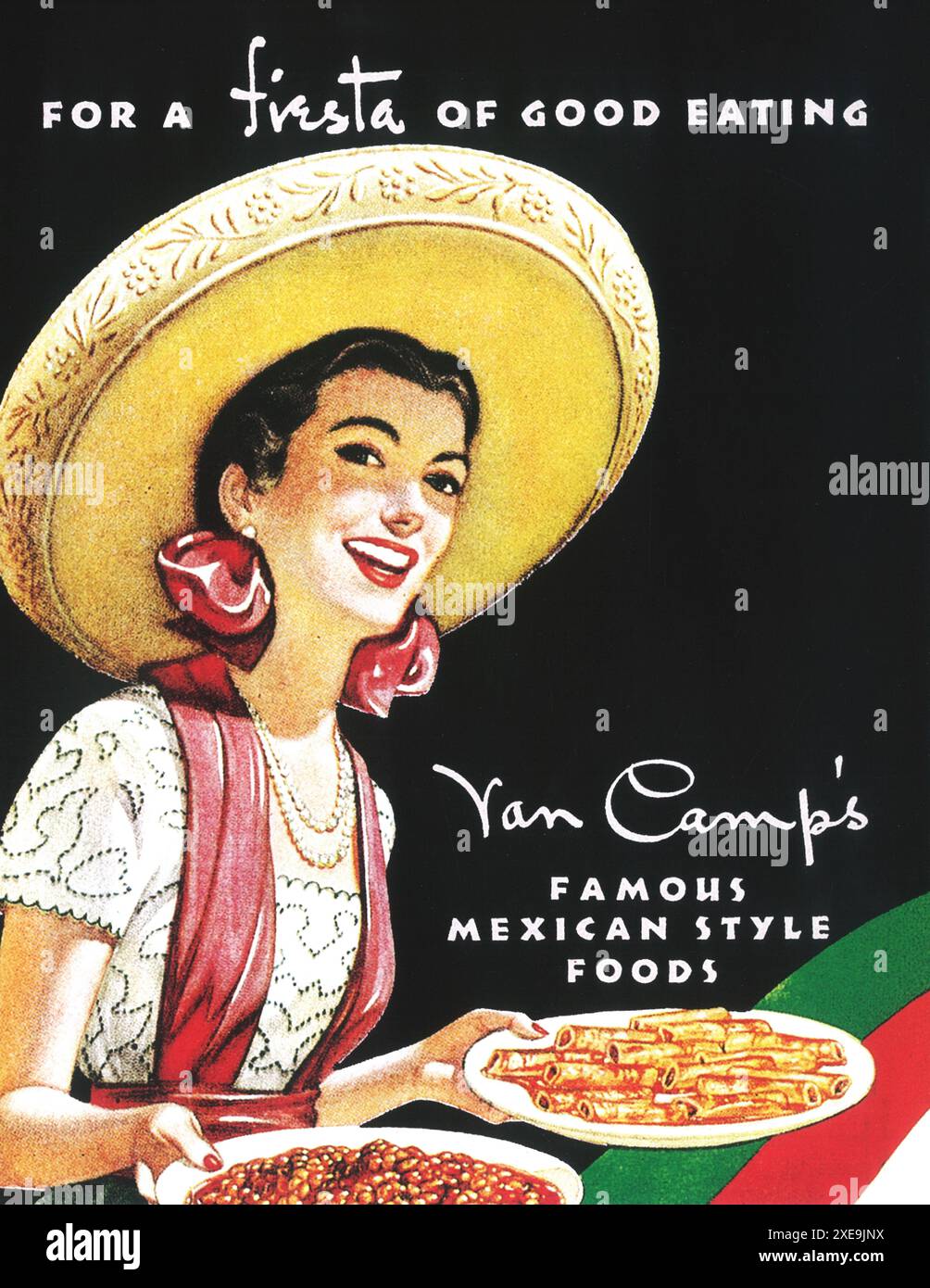 1949 Van Camps Werbung für mexikanische Lebensmittel Stockfoto