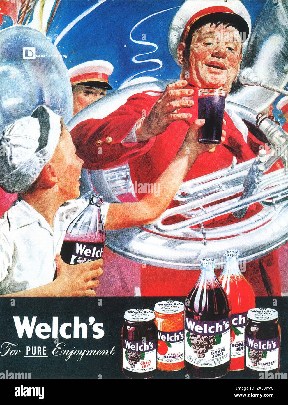 1947 Tuba Band Welch's Grape Juice Ad Stockfoto