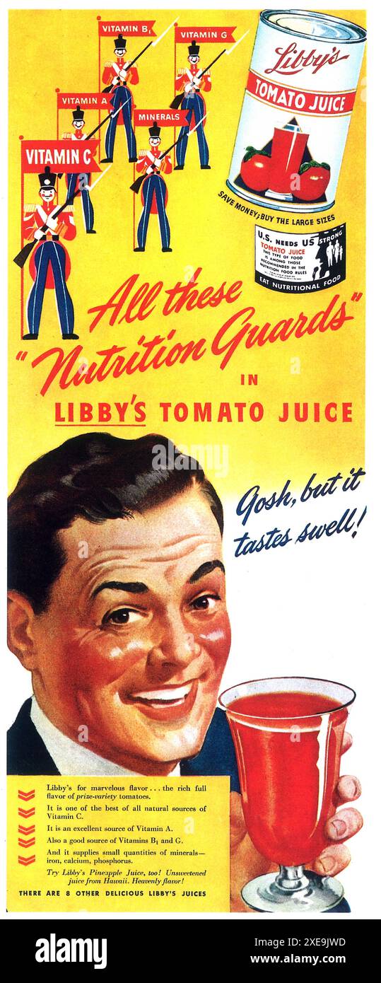 1942 Libby's Tomate Dose Juice Ad Stockfoto
