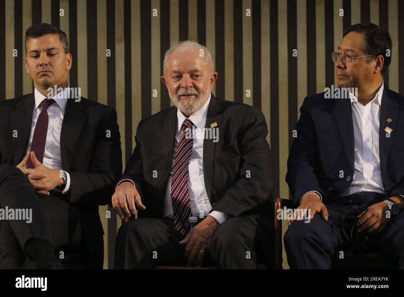 Die Präsidenten Lula da Silva, Santiago Peña und Luis Arce aus Brasilien, Paraguay und Bolivien auf dem Mercosul-Gipfel in Rio de Janeiro, Brasilien 12.07.2023 Stockfoto