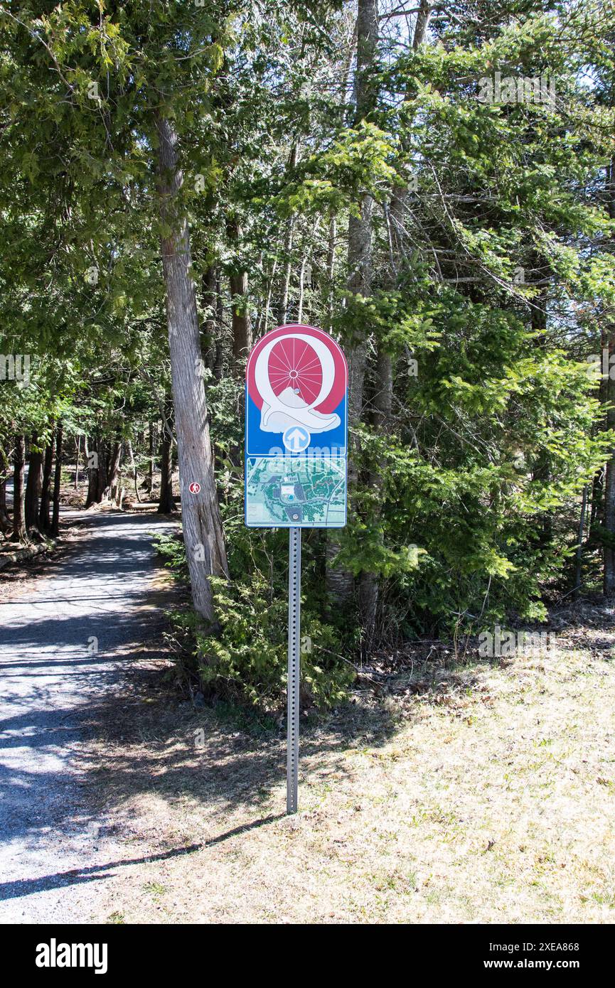 Q Wegschild im Sherwood Park in Quispamsis, New Brunswick, Kanada Stockfoto