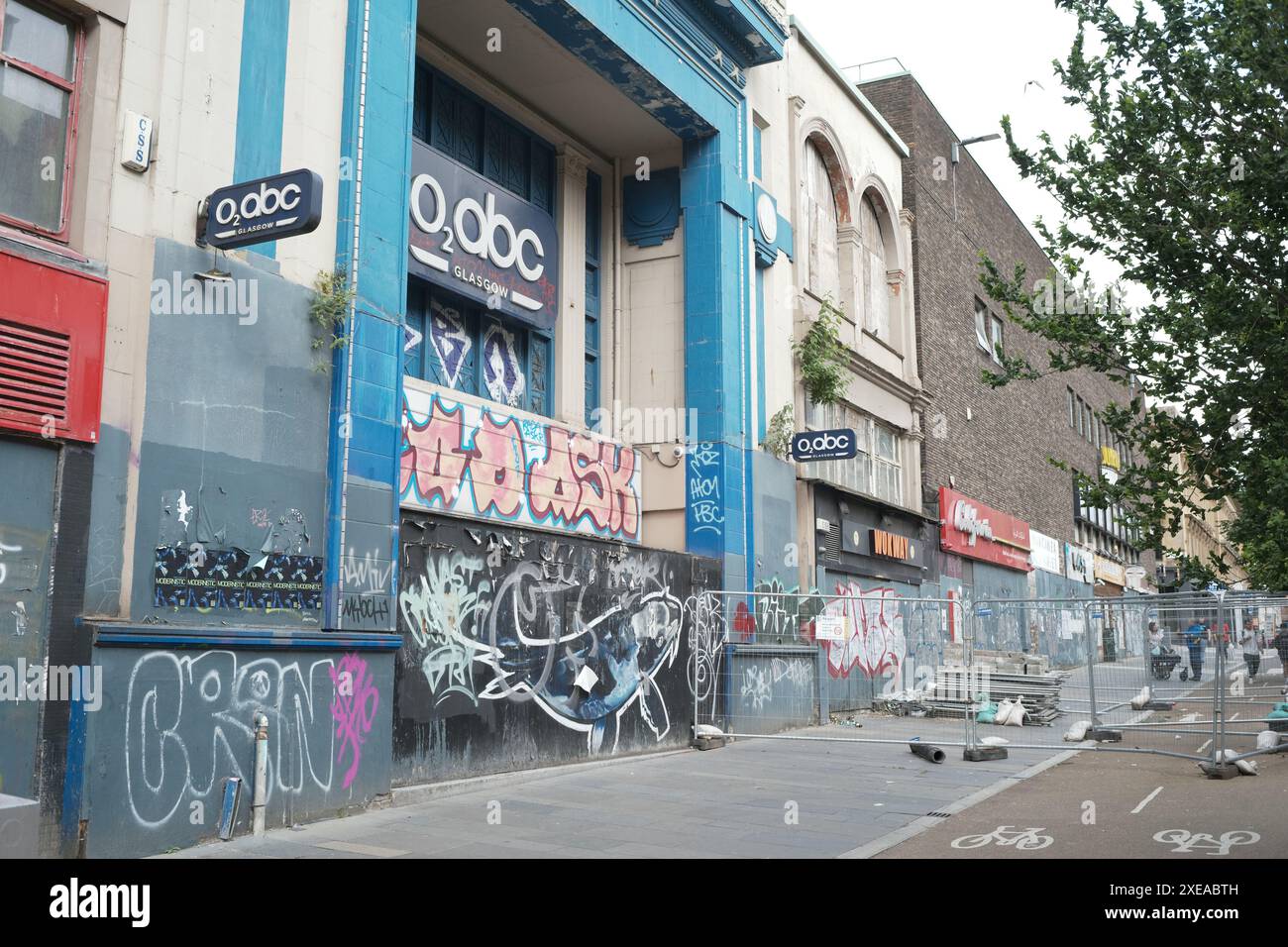 Der geschlossene O2 ABC Nachtclub und Musiklokal an der Sauchiehall Street in Glasgow, Schottland, Großbritannien. Der Veranstaltungsort wurde durch einen Brand beschädigt. Stockfoto