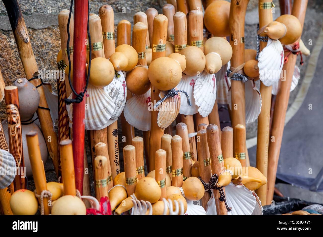 Souvenirs der Straße nach Santiago Compostela Stockfoto