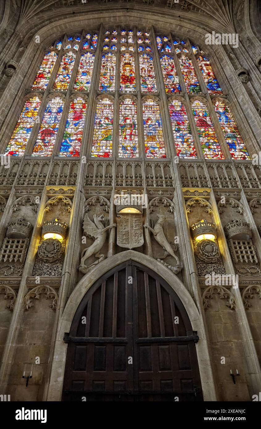 Das große Westfenster von King's College Kapelle. Universität Cambridge. Vereinigtes Königreich Stockfoto