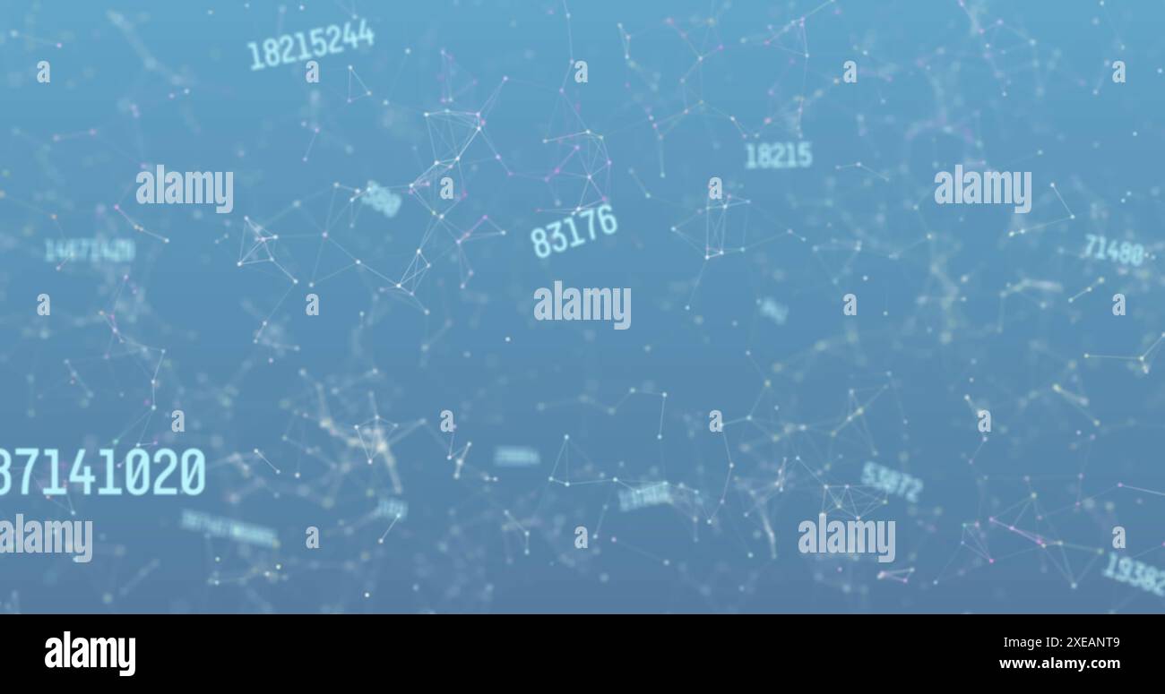 Bild der Datenverarbeitung über das Netzwerk von Verbindungen auf blauem Hintergrund Stockfoto