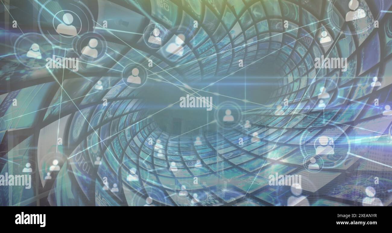 Abbildung der Verbindungen und Daten auf digitalen Bildschirmen Stockfoto