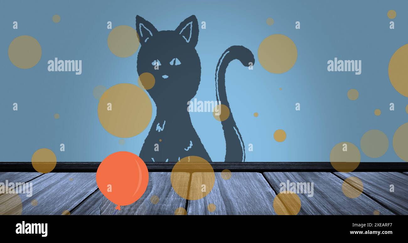 Abbildung: Lichtflecken über dem Katzensymbol auf blauem Hintergrund Stockfoto