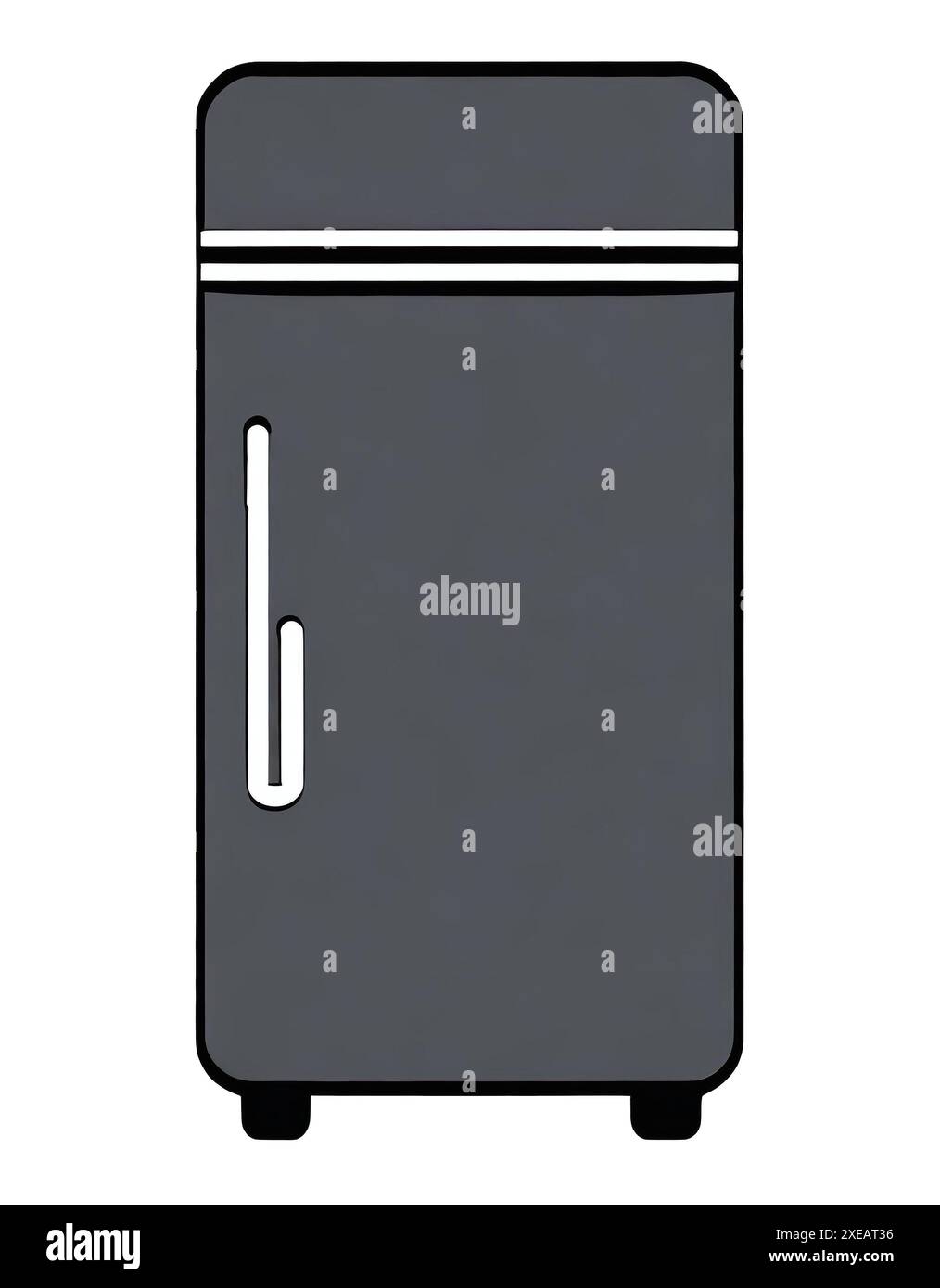 Flache Abbildung des Kühlschranks, Zeichnung isoliert auf weißem Hintergrund. Stockfoto