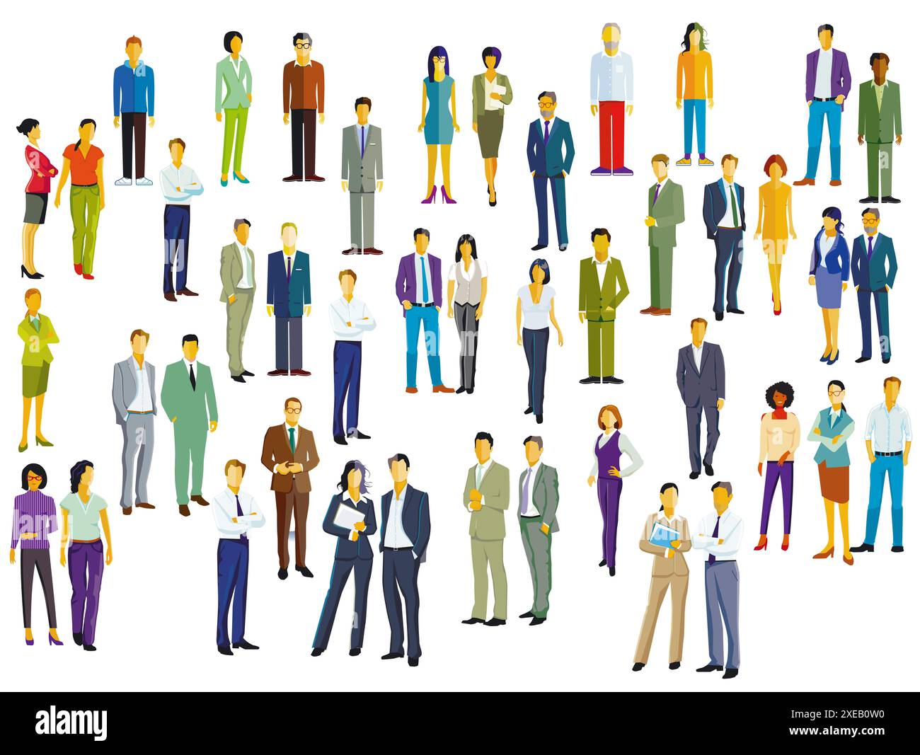 Eine große Gruppe von Menschen zusammen, isoliert auf weißem Hintergrund, Illustration Stockfoto