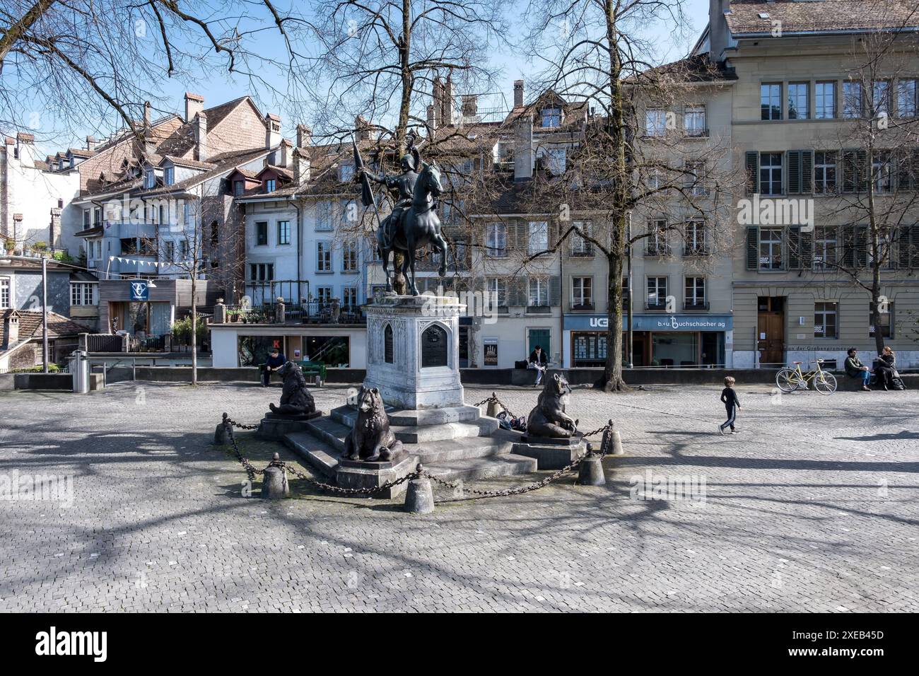 Blick auf den Ringgepark in der Altstadt, dem mittelalterlichen Stadtzentrum von Bern, Schweiz. Stockfoto