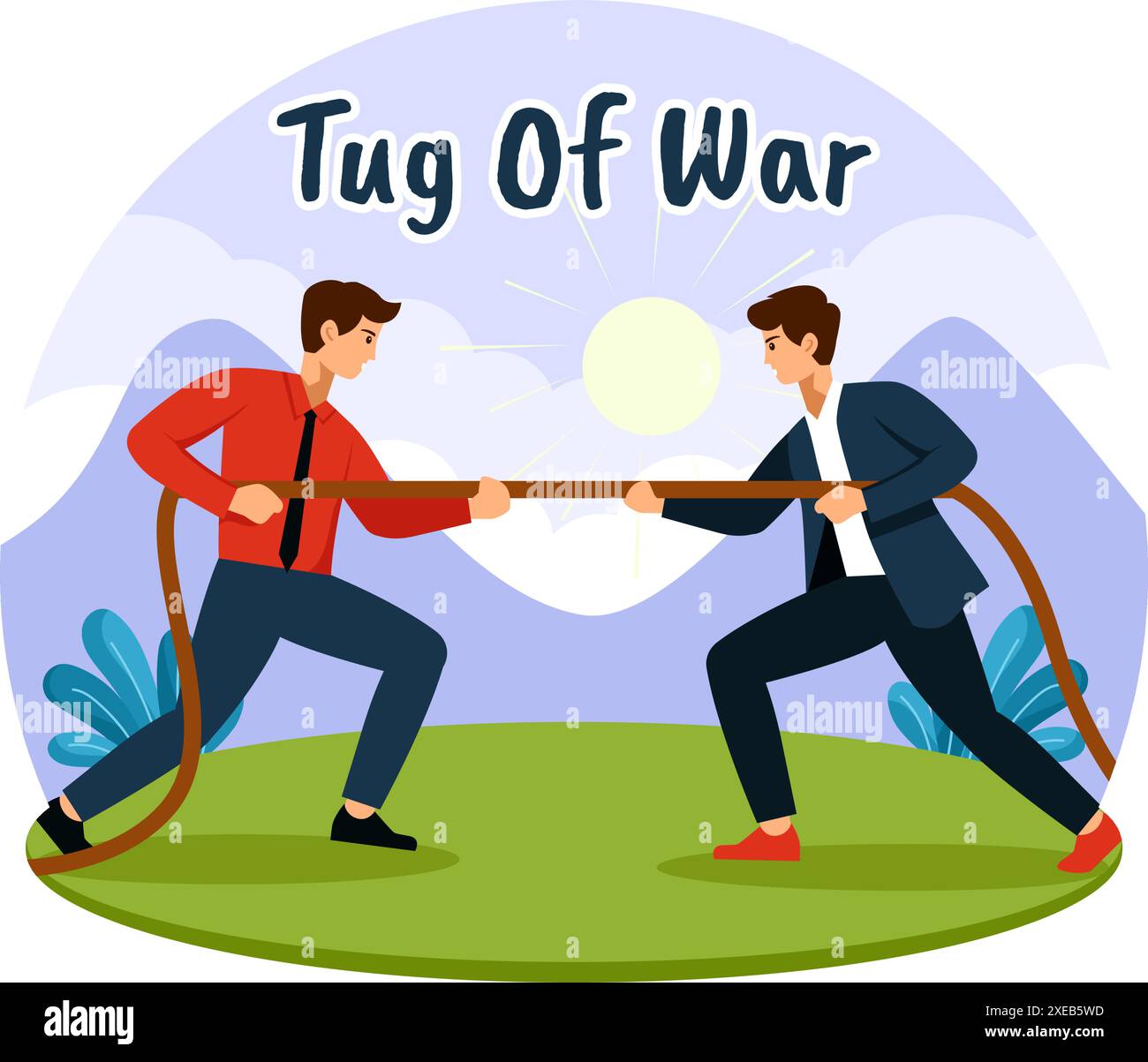 Tug of war Vector Illustration mit Leuten ziehen gegenüberliegende Enden eines Seils in einem Business Competition oder anderen im flachen Stil Cartoon Hintergrund Stock Vektor