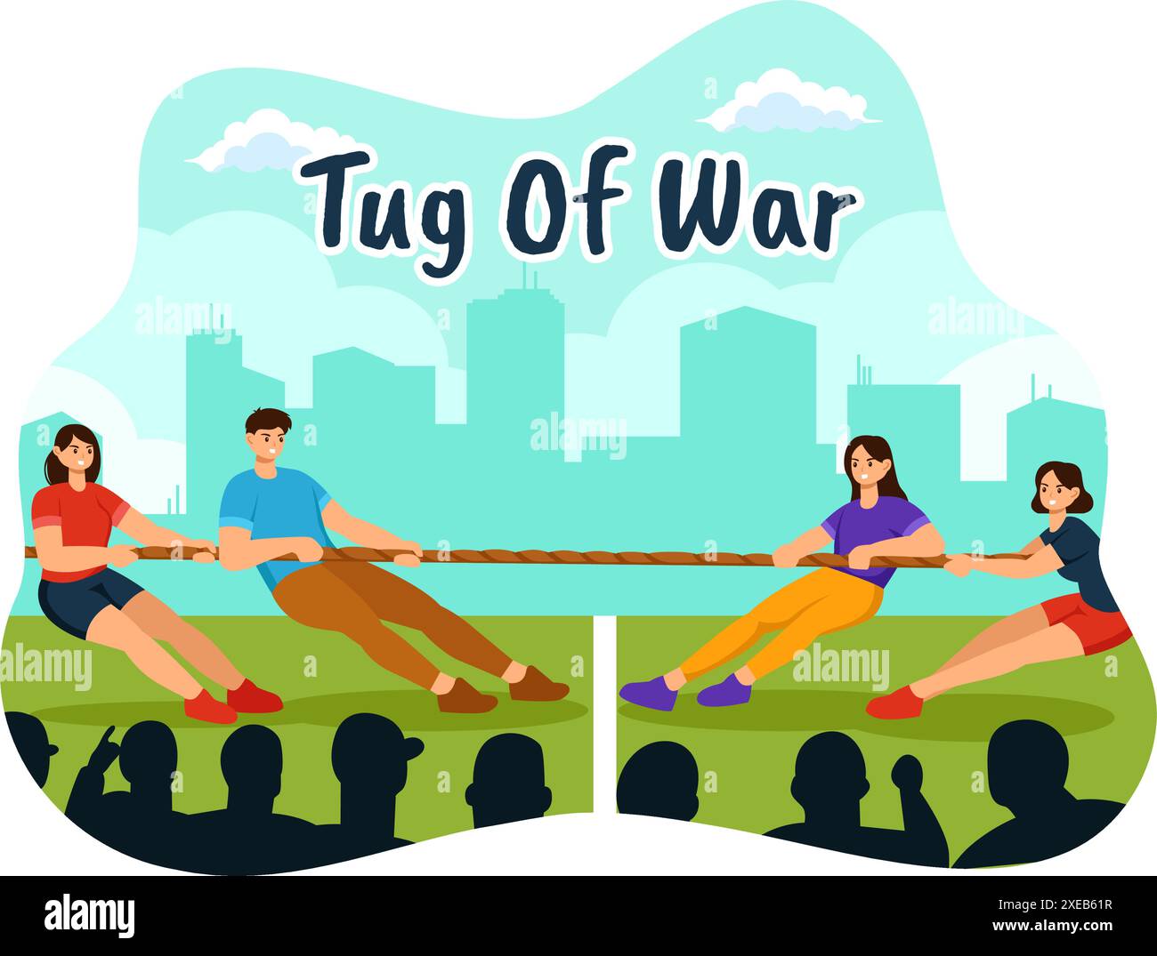 Tug of war Vector Illustration mit Leuten ziehen gegenüberliegende Enden eines Seils in einem Business Competition oder anderen im flachen Stil Cartoon Hintergrund Stock Vektor