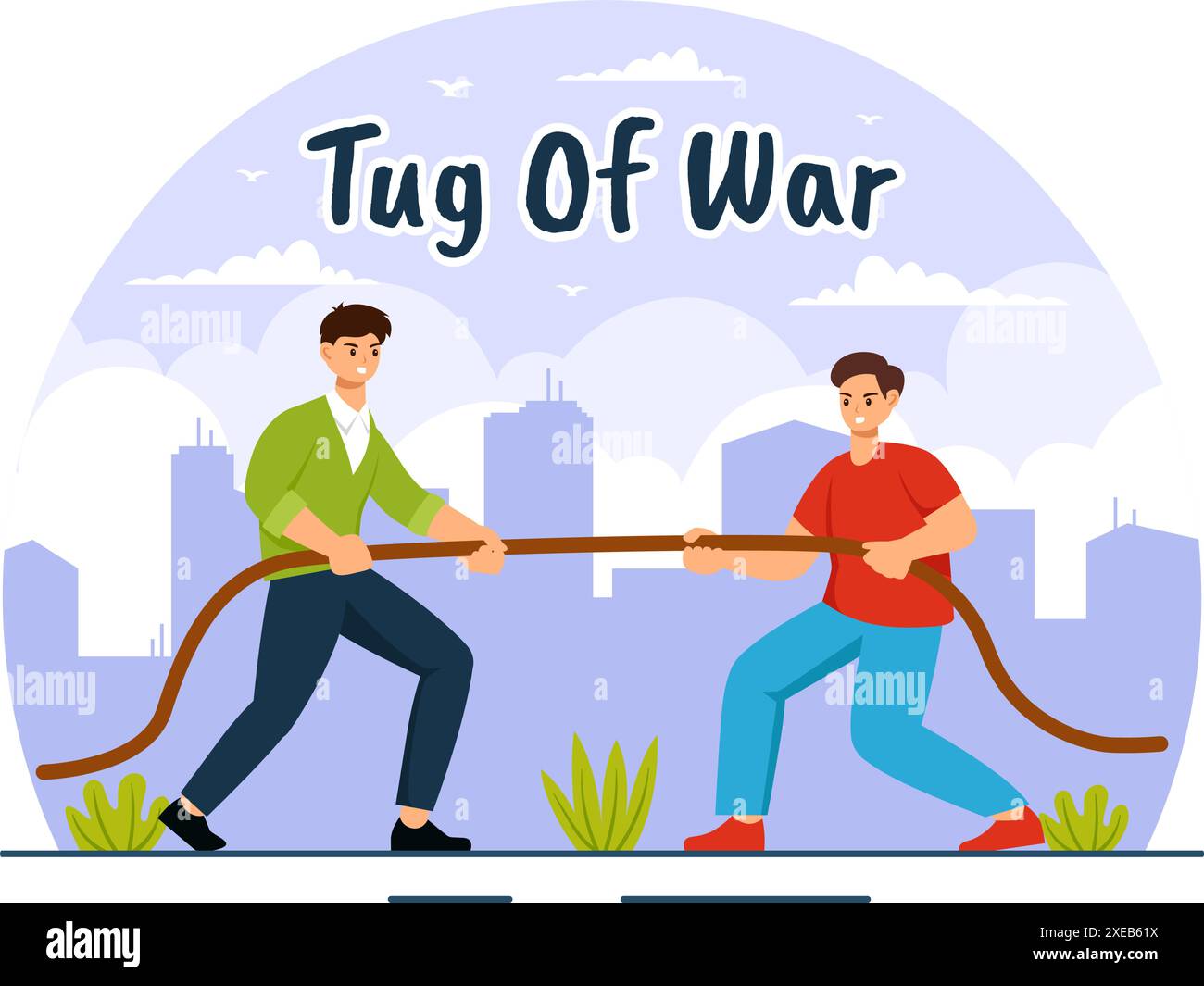 Tug of war Vector Illustration mit Leuten ziehen gegenüberliegende Enden eines Seils in einem Business Competition oder anderen im flachen Stil Cartoon Hintergrund Stock Vektor