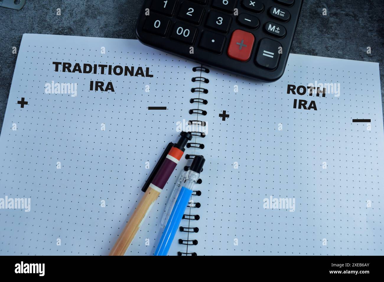 Konzept der traditionellen Ira und Roth Ira schreiben auf Buch isoliert auf Holztisch. Stockfoto Konzept der traditionellen Ira und Roth Ira schreiben auf Buch isoliert auf Holztisch. Stockfoto