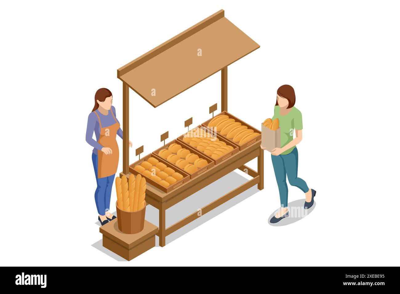 Isometrisches, Köstliches Frisches Brot. Frisches Brot Essen auf dem Holzschneidebrett zum Verkauf. Hausgemachtes frisches Brot zum Verkauf Stock Vektor