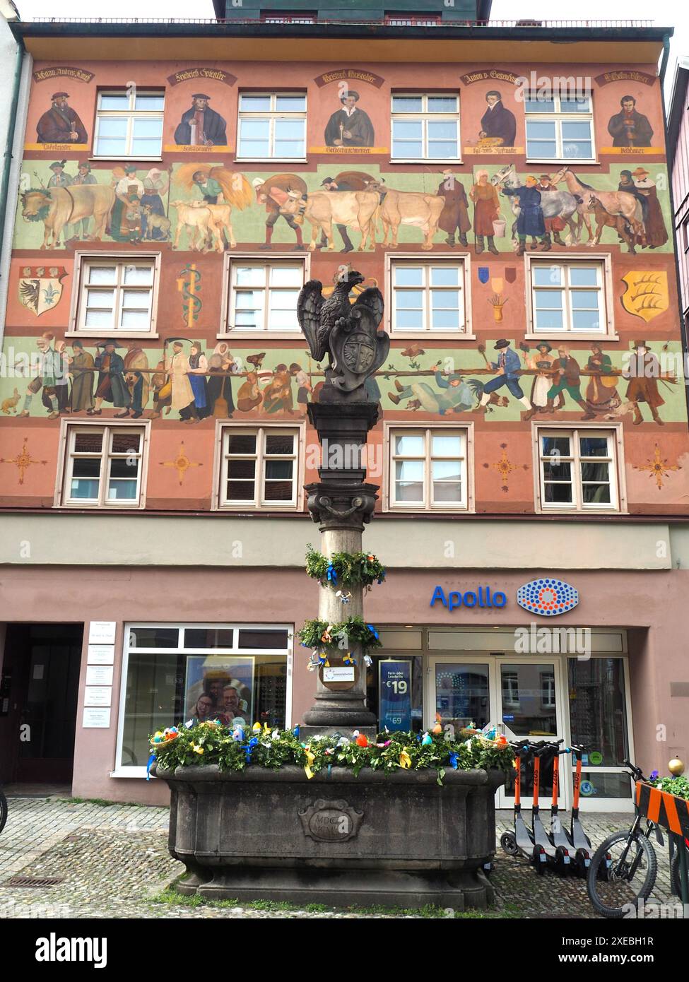 Adlerbrunnen in Waqen im AllgÃ¤u Stockfoto