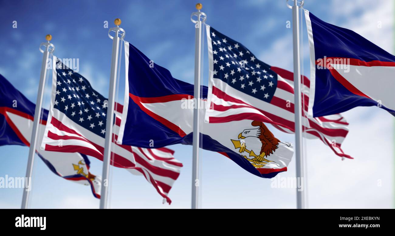 Die amerikanische Samoa-Flagge winkt an einem klaren Tag im Wind Stockfoto