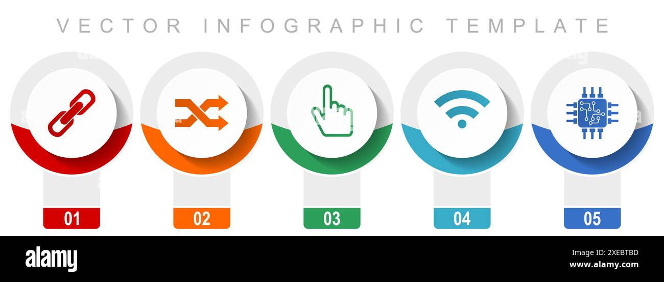 Web- und Internet-Symbolsatz, verschiedene Vektorsymbole wie Kette, Pfeile, Finger, Signal und Chip, Infografik-Vorlage mit modernem Design, Web-Schaltflächen Stock Vektor
