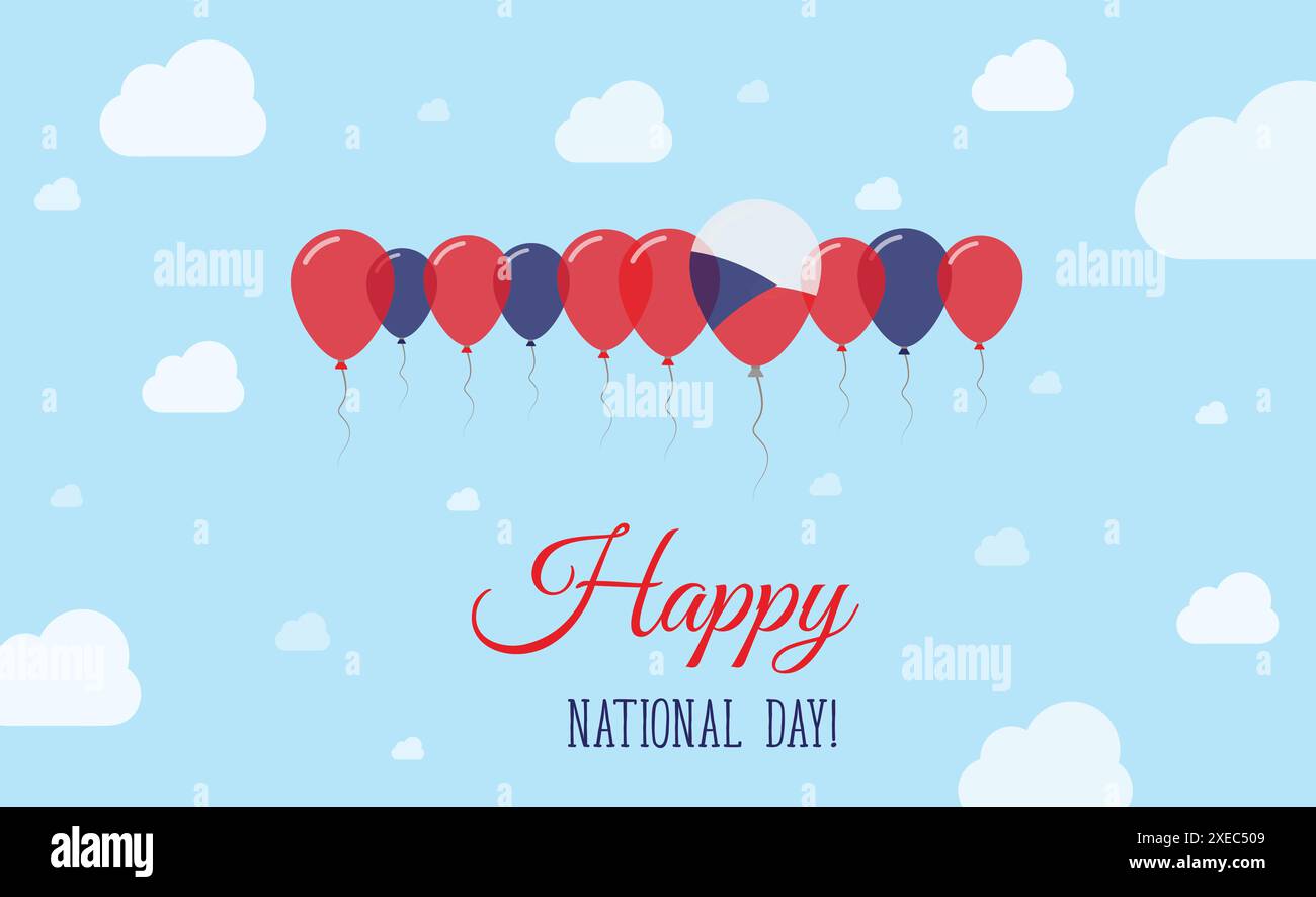 Tschechische Republik Unabhängigkeitstag Funkelndes Patriotisches Poster. Reihe von Ballons in Farben der tschechischen Flagge. Grußkarte mit Nationalflaggen, Blaue Skyes Stock Vektor