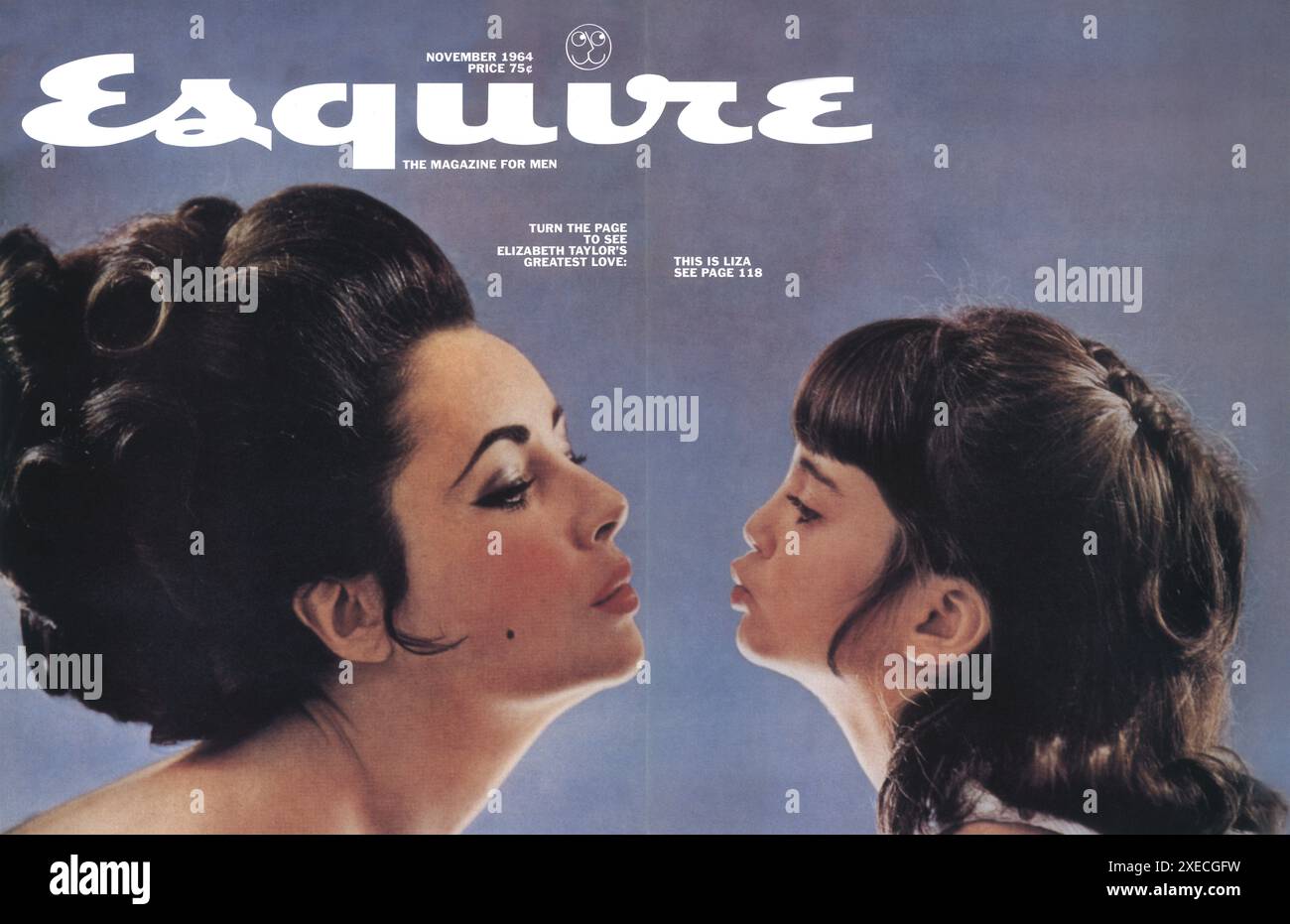 November 1964 Titelseite des Esquire Magazins: Elizabeth Taylor und ihre Tochter Lizz Todd. George Lois Design Stockfoto November 1964 Titelseite des Esquire Magazins: Elizabeth Taylor und ihre Tochter Lizz Todd. George Lois Design Stockfoto